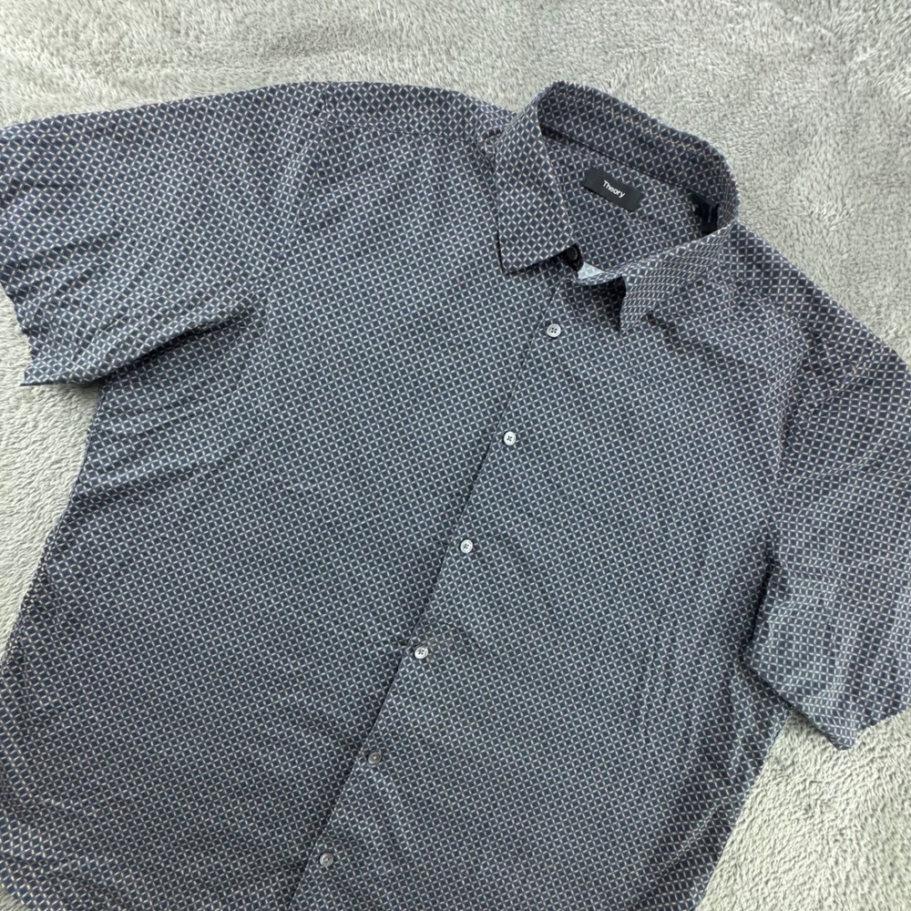 Theory Menlo SS Halldale Shirt Mens XL Navy Blue Excellent Geometric Button Up